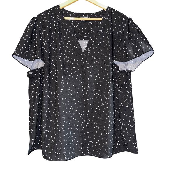 Hilary Radley Heart Short Flutter Sleeve Top Women's 3X Work Relaxed Flowy Black - Picture 2 of 8
